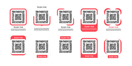QR code color set. Barcodes with text scan me. Marketing and electronic commerce. Poster or banner for website red colorのイラスト素材