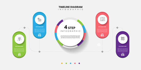 Business infographic template design. 4 options or steps timeline infographic design. Can be used for process diagram, presentations, workflow layout, flow chart, steps, banner.のイラスト素材