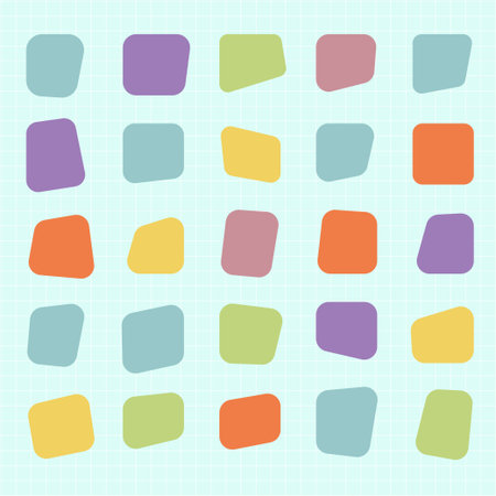 Modern Colorful abstract shapes in a seamless pattern. Abstract shapes in pastel colors. A variety of abstract shapes create a playful and vibrant design. Colorful shapesのイラスト素材
