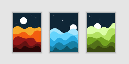 Modern mountain with sun abstract art wallpaper design illustration for prints wall art covers and invitation. paper cut mountainのイラスト素材