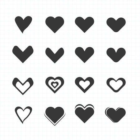 Bubble Set of hearts in black color, heart icons set. set of hearts different shapes for design. Heart bubble collection.のイラスト素材