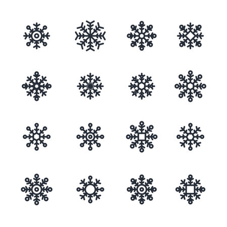 Snowflakes icon set. Snow sign. Snowflakes template. Snowflake winter. Snowflakes icons. Winter icon.のイラスト素材