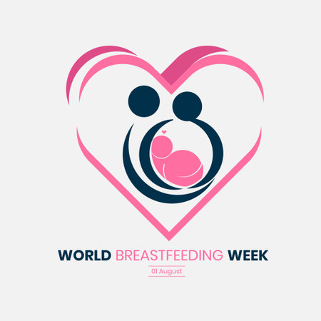 World Breastfeeding Week is observed every year in August, Breast milk contains antibodies that help baby fight off viruses and bacteria.のイラスト素材