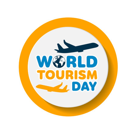 World Tourism Day background concept banner poster, social media for tourism, World map, airplane and location pinのイラスト素材