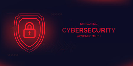 International cyber security awareness month is observed. flat design Cyber security banner Modern gradient colorのイラスト素材