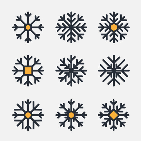 Snowflake variations icon collection. Snowflakes white ice crystal on white background. Winter symbol. Christmas logo sign.のイラスト素材