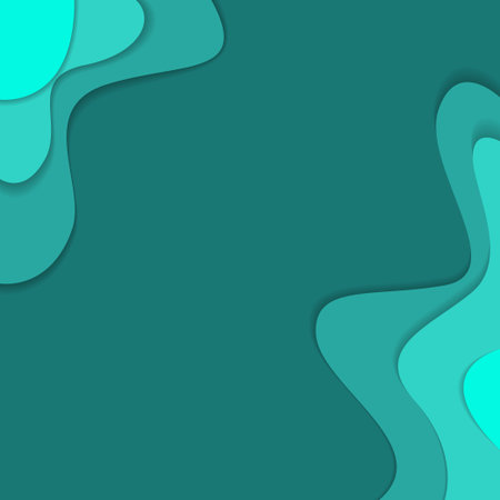 Modern paper art cartoon abstract turquoise water waves. Realistic trendy craft style. Origami design templateのイラスト素材