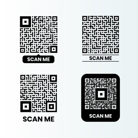 Scan me QR code design collection. QR code for payment, text transfer with scan me button