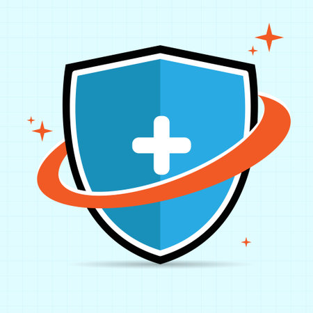 Shield medical logo icon. Safety icon set. Collection of Blank Shield Shape on cross soft blue backgroundのイラスト素材