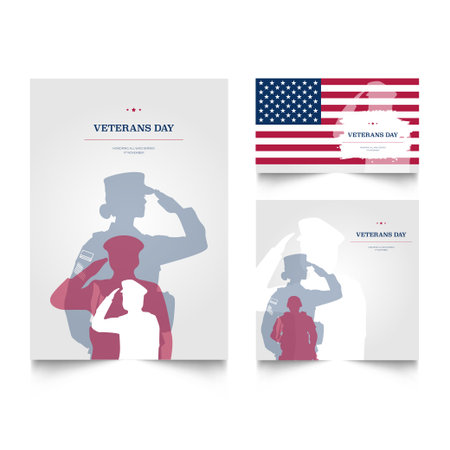 Set of Veterans day Banner Design Honoring All Who Served November 11. Veterans day celebration creative design. Honoring all who servedのイラスト素材