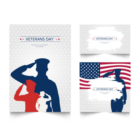 Set of Veterans day Banner Design Honoring All Who Served November 11. Veterans day celebration creative design. Honoring all who servedのイラスト素材