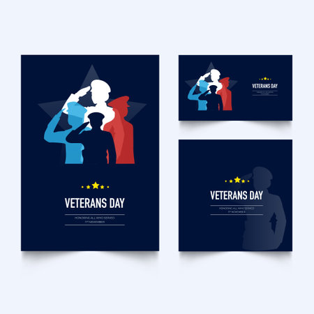 Set of Veterans day Banner Design Honoring All Who Served November 11. Veterans day celebration creative design. Honoring all who servedのイラスト素材