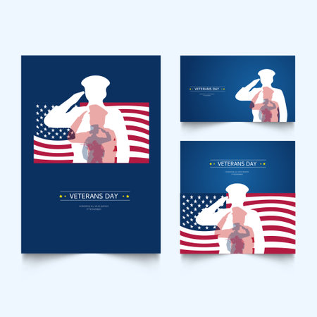 Set of Veterans day Banner Design Honoring All Who Served November 11. Veterans day celebration creative design. Honoring all who servedのイラスト素材