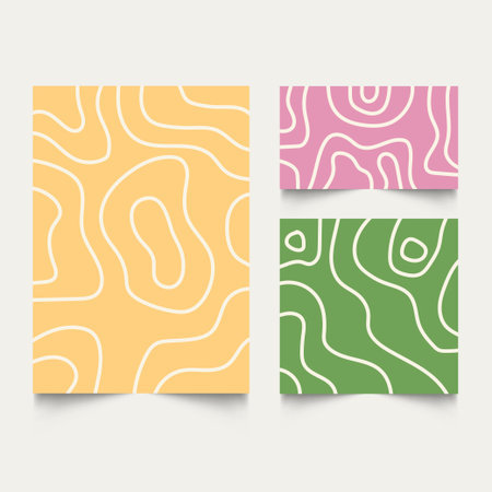 Twisted lines, fluid, curved, wiggling stripes, waves backgrounds set. Liquid, chaotic retro...
