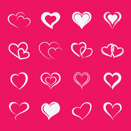 Set of hearts in white color, heart icons set, set of hearts different shapes for design. Heart collection. Heart love symbol whiteのイラスト素材