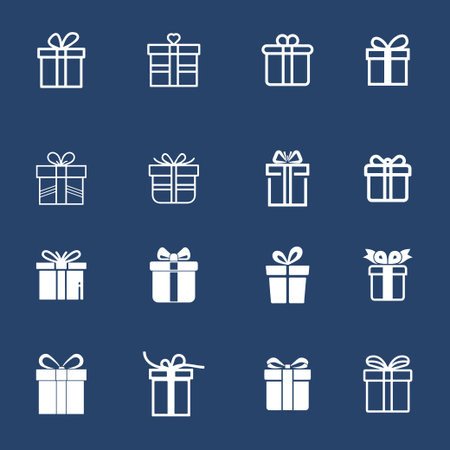 Gift Box icon Silhouettes Set isolated dark blue Background. Simple gift box iconのイラスト素材