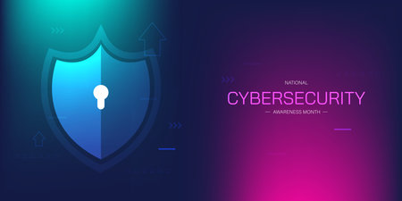 Modern National Cybersecurity Awareness Month. Shield and padlock. Great for cards, banners, posters, social media and moreのイラスト素材