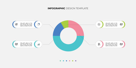 Modern circle chart infographic template with 4 options for presentations. Infographic 4 diagram chart template for business 4, options, presentation with diagram elementsのイラスト素材