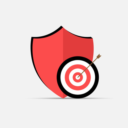 Success strategy symbol illustration. Secure Arrow in target icon. Illustration of dart targets colors, darts in the center of the target. successful businessのイラスト素材