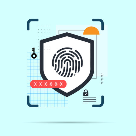 Identity management concept Keep data secure Cybersecurity risk abstract idea thin. Biometric authentication Cybersecurity Modern style for bannerのイラスト素材