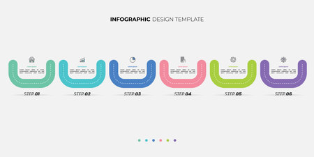 Modern infographics 6 options banner with arrows on grey background. Simple infographics design template Can be used for web design and workflow layoutのイラスト素材