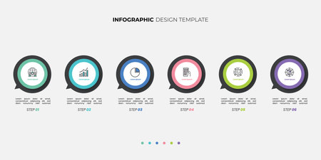 Modern infographics 6 options banner with arrows on grey background. Simple infographics design template Can be used for web design and workflow layoutのイラスト素材