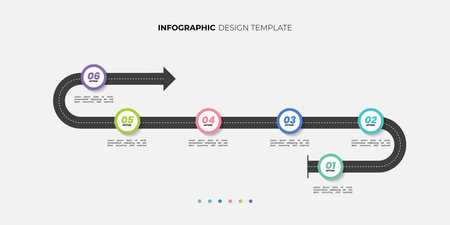 Modern infographics 6 options banner with arrows on grey background. Simple infographics design template Can be used for web design and workflow layoutのイラスト素材