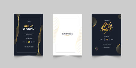 Grand Opening poster celebration with golden shape line ribbon drapery element decoration for luxury elegant vip royal poster with white backgroundのイラスト素材