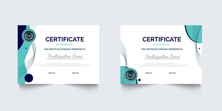 Professional Certificate Appreciation or Awardee Template Design with Geometric Style. Set of Elegant diploma certificate template designのイラスト素材