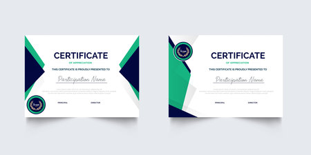 Professional Certificate Appreciation or Awardee Template Design with Geometric Style. Set of Elegant diploma certificate template designのイラスト素材