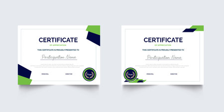 Professional Certificate Appreciation or Awardee Template Design with Geometric Style. Set of Elegant diploma certificate template designのイラスト素材