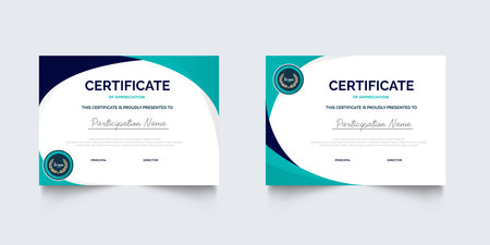 Professional Certificate Appreciation or Awardee Template Design with Geometric Style. Set of Elegant diploma certificate template designのイラスト素材