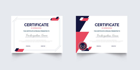 Professional Certificate Appreciation or Awardee Template Design with Geometric Style. Set of Elegant diploma certificate template designのイラスト素材