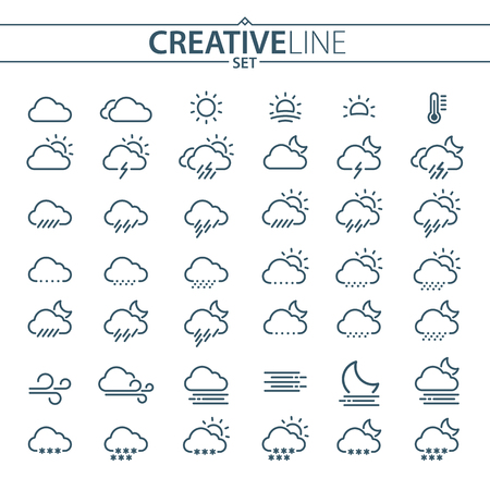 Outline Weather Icons Set For Mobile And Webのイラスト素材
