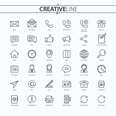 Contact Us. Universal Thin Icons Set For Your Web Design, Mobile Design, Infographics, and otherのイラスト素材