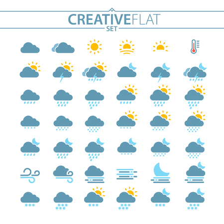 Flat Weather Icons Set For Mobile And Webのイラスト素材