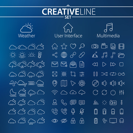 Big Collection of Weather, User Interface and Multimedia Icons with Blused Backgroundのイラスト素材