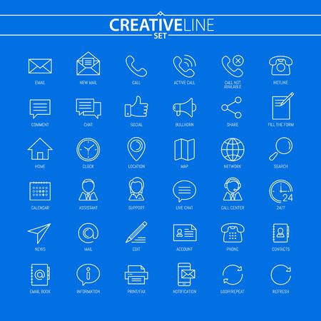 Contact Us. Universal Thin Icons Set For Your Web Design, Mobile Design, Infographics, and otherのイラスト素材