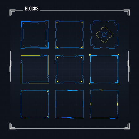 Sci Fi Futuristic HUD User Interface Square Frames Set. Abstract UI elementsのイラスト素材