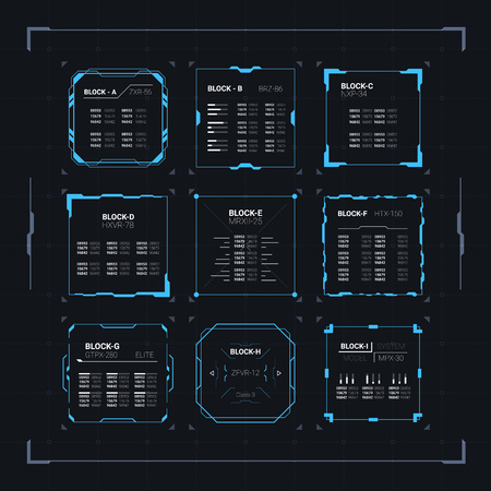 Sci Fi Futuristic HUD User Interface Square Frames Set. Abstract UI elementsのイラスト素材