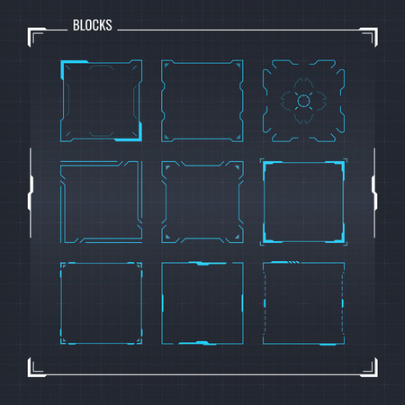 Sci Fi Futuristic HUD User Interface Square Frames Set. Abstract UI elementsのイラスト素材