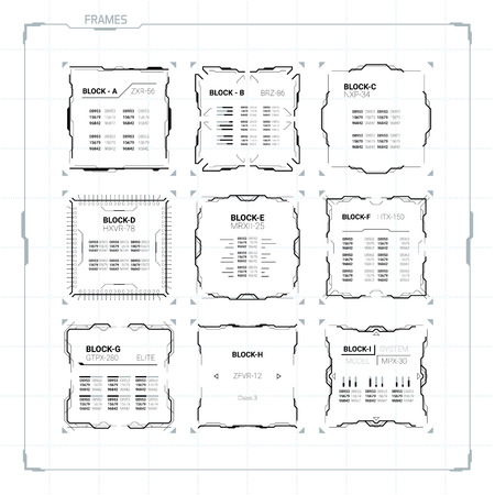 Sci Fi Futuristic HUD User Interface Square Frames Set. Abstract UI elementsのイラスト素材