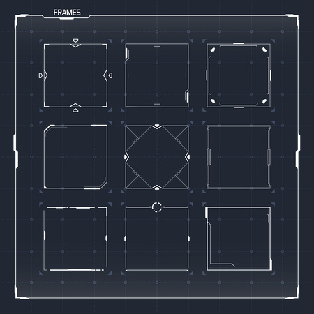 Sci Fi Futuristic HUD User Interface Square Frames Set. Abstract UI elementsのイラスト素材