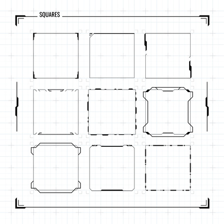 Sci Fi Futuristic HUD User Interface Square Frames Set. Abstract UI elementsのイラスト素材