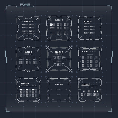 Sci Fi Futuristic HUD User Interface Square Frames Set. Abstract UI elementsのイラスト素材