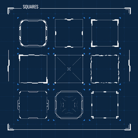 Sci Fi Futuristic HUD User Interface Square Frames Set. Abstract UI elementsのイラスト素材