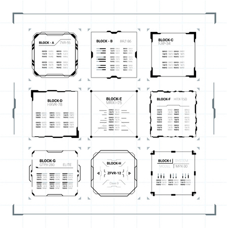 Sci Fi Futuristic HUD User Interface Square Frames Set. Abstract UI elementsのイラスト素材