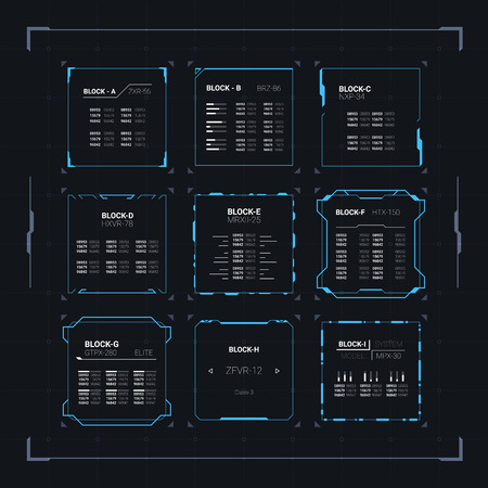 Sci Fi Futuristic HUD User Interface Square Frames Set. Abstract UI elementsのイラスト素材