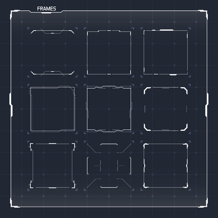 Sci Fi Futuristic HUD User Interface Square Frames Set. Abstract UI elementsのイラスト素材