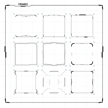 Sci Fi Futuristic HUD User Interface Square Frames Set. Abstract UI elementsのイラスト素材